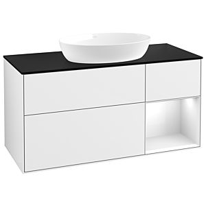 Villeroy und Boch Finion Waschtischunterschrank GA72GFGF 120cm, Abdeckplatte black matt, Emotion, Regale Glossy white lacquer, Glossy white lacquer