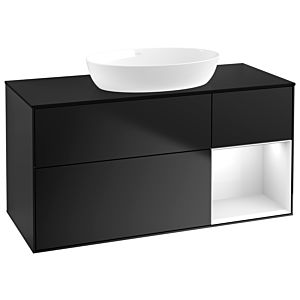 Villeroy et Boch Finion Villeroy et Boch GA72GFPD 120cm, plaque de recouvrement noir mat, Emotion, étagères Laque blanche brillante, Laque noire mate