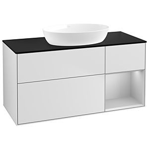 Villeroy und Boch Finion Waschtischunterschrank GA72GJMT 120cm, Abdeckplatte black matt, Emotion, Regale Light grey matt lacquer, White matt lacquer