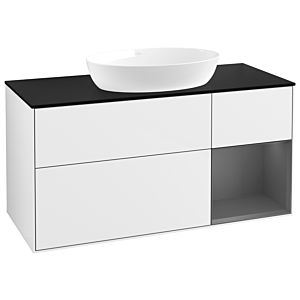 Villeroy und Boch Finion Waschtischunterschrank GA72GKGF 120cm, Abdeckplatte black matt, Emotion, Regale Anthracite matt lacquer, Glossy white lacquer