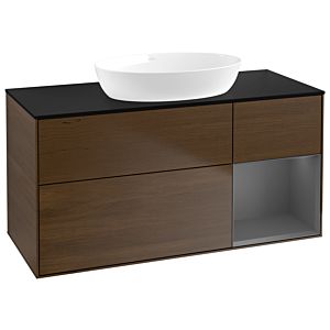 Villeroy und Boch Finion Waschtischunterschrank GA72GKGN 120cm, Abdeckplatte black matt, Emotion, Regale Anthracite matt lacquer, Walnut veneer