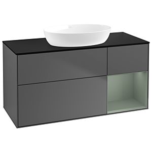 Villeroy et Boch Finion Villeroy et Boch GA72GMGK 120cm, plaque de recouvrement noir mat, Emotion, étagères laqué olive mat, anthracite mat