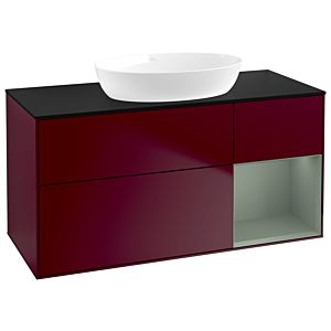 Villeroy et Boch Finion Villeroy et Boch GA72GMHB 120cm, plaque de recouvrement noir mat, Emotion, étagères laqué olive mat, Peony Matt