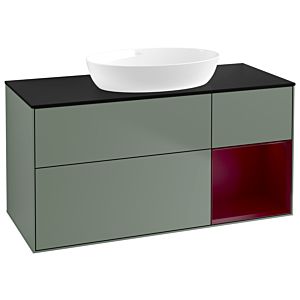 Villeroy et Boch Finion Villeroy et Boch GA72HBGM 120cm, plaque de recouvrement noir mat, Emotion, étagères Peony laqué mat, Olive Matt Lacquer