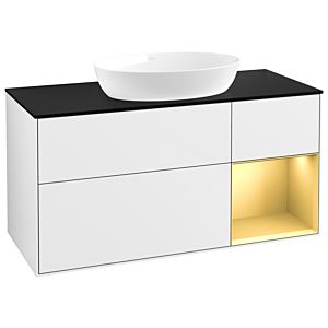 Villeroy und Boch Finion Waschtischunterschrank GA72HFGF 120cm, Abdeckplatte black matt, Emotion, Regale Gold matt lacquer, Glossy white lacquer