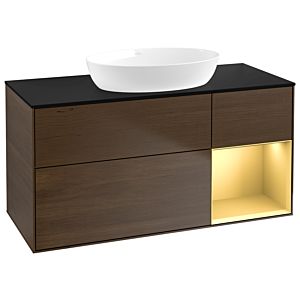 Villeroy und Boch Finion Waschtischunterschrank GA72HFGN 120cm, Abdeckplatte black matt, Emotion, Regale Gold matt lacquer, Walnut veneer