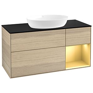 Villeroy und Boch Finion Waschtischunterschrank GA72HFPC 120cm, Abdeckplatte black matt, Emotion, Regale Gold matt lacquer, Oak Veneer