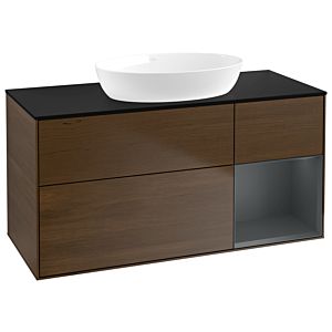 Villeroy et Boch Finion Villeroy et Boch GA72HGGN 120cm, plaque de recouvrement noir mat, Emotion, étagères laqué mat Midnight, placage noyer