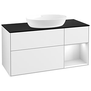 Villeroy und Boch Finion Waschtischunterschrank GA72MTGF 120cm, Abdeckplatte black matt, Emotion, Regale White matt lacquer, Glossy white lacquer