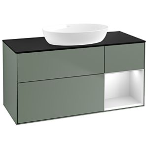 Villeroy et Boch Finion GA72MTGM 120cm, plaque de recouvrement noire mate, Emotion, étagères Olive Matt Lacquer blanc mat, Olive Matt Lacquer