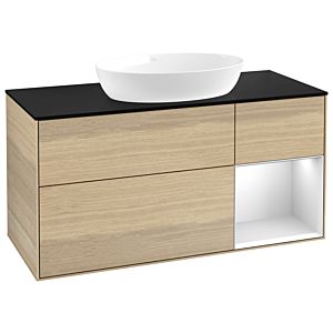 Villeroy und Boch Finion Waschtischunterschrank GA72MTPC 120cm, Abdeckplatte black matt, Emotion, Regale White matt lacquer, Oak Veneer