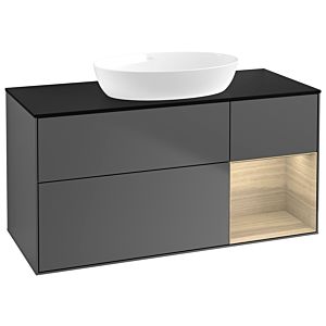 Villeroy et Boch Finion GA72PCGK 120cm, plaque de recouvrement noire mate, Emotion, étagères Oak Veneer , anthracite mat