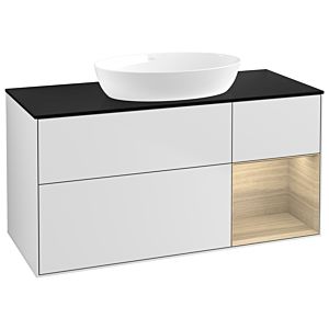 Villeroy und Boch Finion Waschtischunterschrank GA72PCMT 120cm, Abdeckplatte black matt, Emotion, Regale Oak Veneer, White matt lacquer