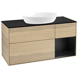 Villeroy et Boch Finion GA72PDPC 120cm, plaque de recouvrement noire mate, Emotion, étagères Oak Veneer noir mat, Oak Veneer