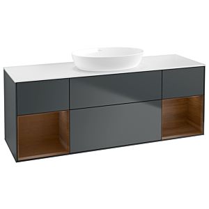 Villeroy und Boch Finion Waschtischunterschrank GD01GNHG 120cm, Abdeckplatte white matt, Emotion, Regale Walnut Veneer, Midnight Blue Matt Lacquer