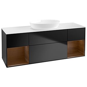 Villeroy und Boch Finion Waschtischunterschrank GD01GNPD 120cm, Abdeckplatte white matt, Emotion, Regale Walnut Veneer, Black matt lacquer