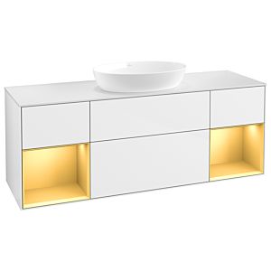 Villeroy et Boch Finion Villeroy et Boch GD01HFGF 120cm, plaque de recouvrement blanc mat, Emotion, étagères laqué or mat, laqué blanc brillant
