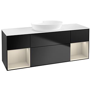 Villeroy und Boch Finion Waschtischunterschrank GD01HHPD 120cm, Abdeckplatte white matt, Emotion, Regale sand matt lacquer, Black matt lacquer