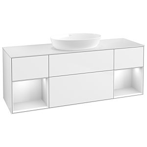 Villeroy et Boch Finion Villeroy et Boch GD01MTGF 120cm, plaque de recouvrement blanc mat, Emotion, étagères laqué blanc mat, laqué blanc brillant