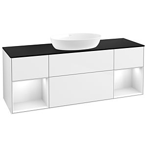 Villeroy und Boch Finion Waschtischunterschrank GD02GFGF 120cm, Abdeckplatte black matt, Emotion, Regale Glossy white lacquer, Glossy white lacquer