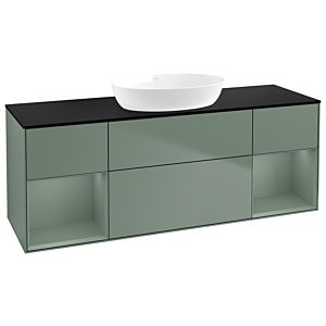 Villeroy et Boch Finion Villeroy et Boch GD02GMGM 120cm, plaque de recouvrement noir mat, Emotion, étagères laqué olive mat, Olive Matt Lacquer