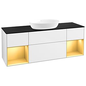 Villeroy und Boch Finion Waschtischunterschrank GD02HFGF 120cm, Abdeckplatte black matt, Emotion, Regale Gold matt lacquer, Glossy white lacquer