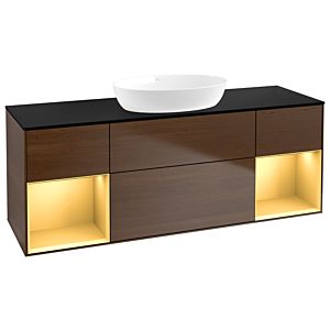 Villeroy und Boch Finion Waschtischunterschrank GD02HFGN 120cm, Abdeckplatte black matt, Emotion, Regale Gold matt lacquer, Walnut veneer