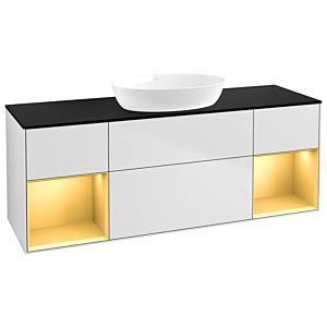 Villeroy und Boch Finion Waschtischunterschrank GD02HFMT 120cm, Abdeckplatte black matt, Emotion, Regale Gold matt lacquer, White matt lacquer