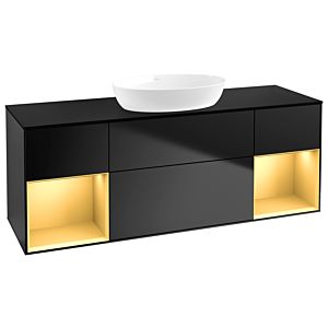 Villeroy und Boch Finion Waschtischunterschrank GD02HFPD 120cm, Abdeckplatte black matt, Emotion, Regale Gold matt lacquer, Black matt lacquer
