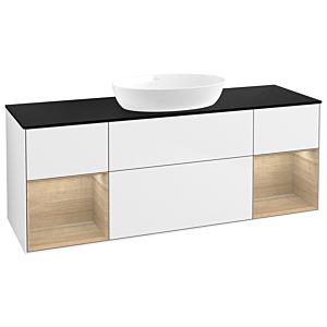 Villeroy und Boch Finion Waschtischunterschrank GD02PCGF 120cm, Abdeckplatte black matt, Emotion, Regale Oak Veneer, Glossy white lacquer