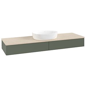 Villeroy &amp; Boch Antao vanity unit K14013HL 160x19x50cm, washbasin top color botticino, leaf green matt lacquer