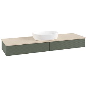 Meuble vasque Villeroy &amp; Boch Antao K14113HL 160 x 19 x 50 cm, plan vasque couleur Botticino, laque mate vert feuille