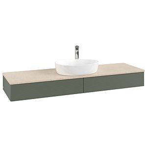 Meuble vasque Villeroy &amp; Boch Antao K14153HL 160 x 19 x 50 cm, percé pour robinetterie, plan vasque couleur Botticino, laque mate vert feuille