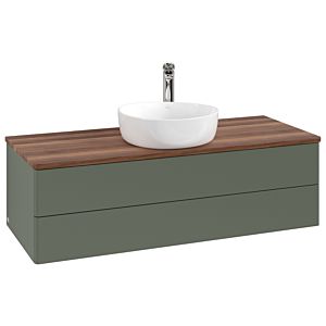 Villeroy und Boch Antao Waschtisch-Unterschrank K21052HL 120x36x50cm, Hahnloch, Waschbeckenplattenfarbe warm walnut, leaf green matt lacquer