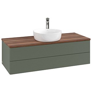 Meuble vasque Villeroy &amp; Boch Antao K21152HL 120 x 36 x 50 cm, percé pour robinetterie, plan vasque couleur noyer chaud, laque mate vert feuille