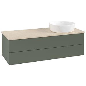 Villeroy &amp; Boch Antao vanity unit K23013HL 120x36x50cm, washbasin top color botticino, leaf green matt lacquer