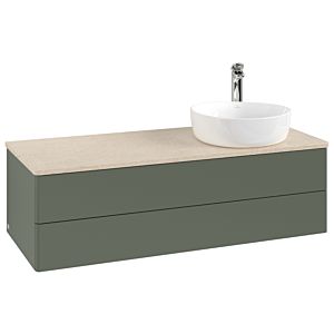 Meuble vasque Villeroy &amp; Boch Antao K23053HL 120 x 36 x 50 cm, percé pour robinetterie, plan vasque couleur Botticino, laque mate vert feuille