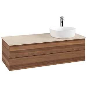 Villeroy und Boch Antao Waschtisch-Unterschrank K23053HM 120x36x50cm, Hahnloch, Waschbeckenplattenfarbe botticino, warm walnut