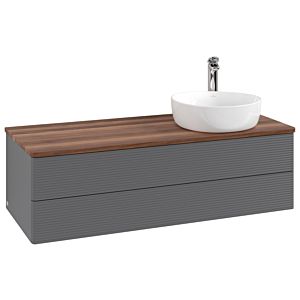 Meuble vasque Villeroy &amp; Boch Antao K23152GK 120 x 36 x 50 cm, percé pour robinetterie, plan vasque couleur noyer chaud, laque anthracite mate