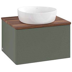 Meuble vasque Villeroy &amp; Boch Antao K29112HL 60 x 36 x 50 cm, plan vasque couleur noyer chaud, laque mate vert feuille