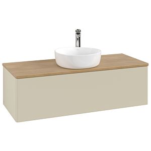 Meuble vasque Villeroy &amp; Boch Antao K32051HJ 120 x 36 x 50 cm, percé pour robinetterie, plan vasque couleur chêne miel, laque mate gris soie
