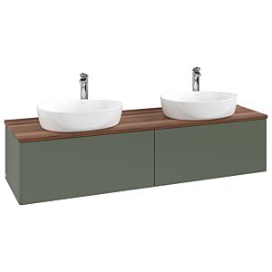 Meuble vasque Villeroy &amp; Boch Antao K39052HL 160 x 36 x 50 cm, percé pour robinetterie, plan vasque couleur noyer chaud, laque mate vert feuille