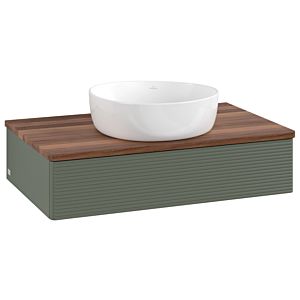 Meuble vasque Villeroy &amp; Boch Antao L08112HL avec éclairage, 1 tiroir, 800 x 190 x 500 mm, façade texturée, laque mate Vert Feuille / Noyer Chaud