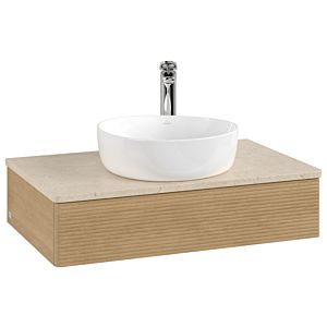 Meuble vasque Villeroy &amp; Boch Antao L08153HN 80 x 19 x 50 cm, percé pour robinetterie, plan vasque couleur Botticino, chêne miel