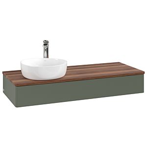 Villeroy und Boch Antao Waschtisch-Unterschrank L11052HL 120x19x50cm, Hahnloch, Waschbeckenplattenfarbe warm walnut, leaf green matt lacquer