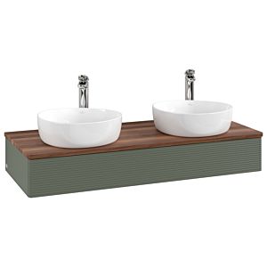 Villeroy und Boch Antao Waschtisch-Unterschrank L13152HL mit Beleuchtung mit Struktur, 120x19x50cm, Hahnloch, Waschbeckenplattenfarbe warm walnut, leaf green matt lacquer
