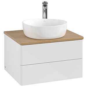 Meuble vasque Villeroy &amp; Boch Antao L18051GF 60 x 36 x 50 cm, percé pour robinetterie, plan vasque couleur chêne miel, laque blanche brillante