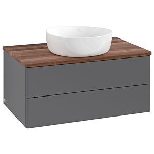 Meuble vasque Villeroy &amp; Boch Antao L19012GK avec éclairage, 2 tiroirs, 800 x 360 x 500 mm, façade lisse, laque anthracite mate / noyer chaud