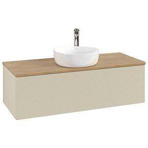 Meuble vasque Villeroy &amp; Boch Antao L32151HJ avec éclairage, 120 x 36 x 50 cm, percé pour robinetterie, plan vasque couleur chêne miel, laque mate gris soie