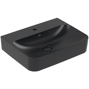 Villeroy und Boch Finion Waschtisch 416864R7 60x47cm, mittleres Hahnloch durchstochen, verdeckter Überlauf, pure black C+